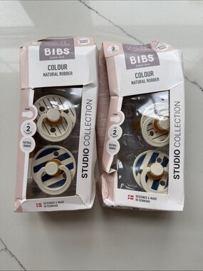 Bibs Studio Collection Natural Rubber Pacifiers - Cream & Blue (2-Pack)